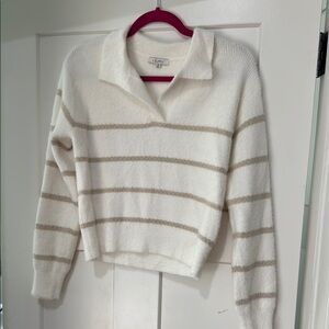 Z Supply Tan and White V-Neck Sweater XS never worn